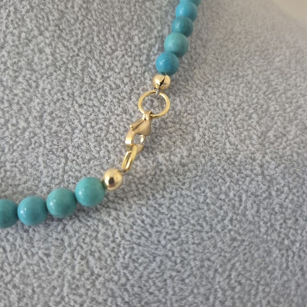 Turquoise NATURAL w/Coin Pearl Choker,Matching Braclet - Picture 3 of 6